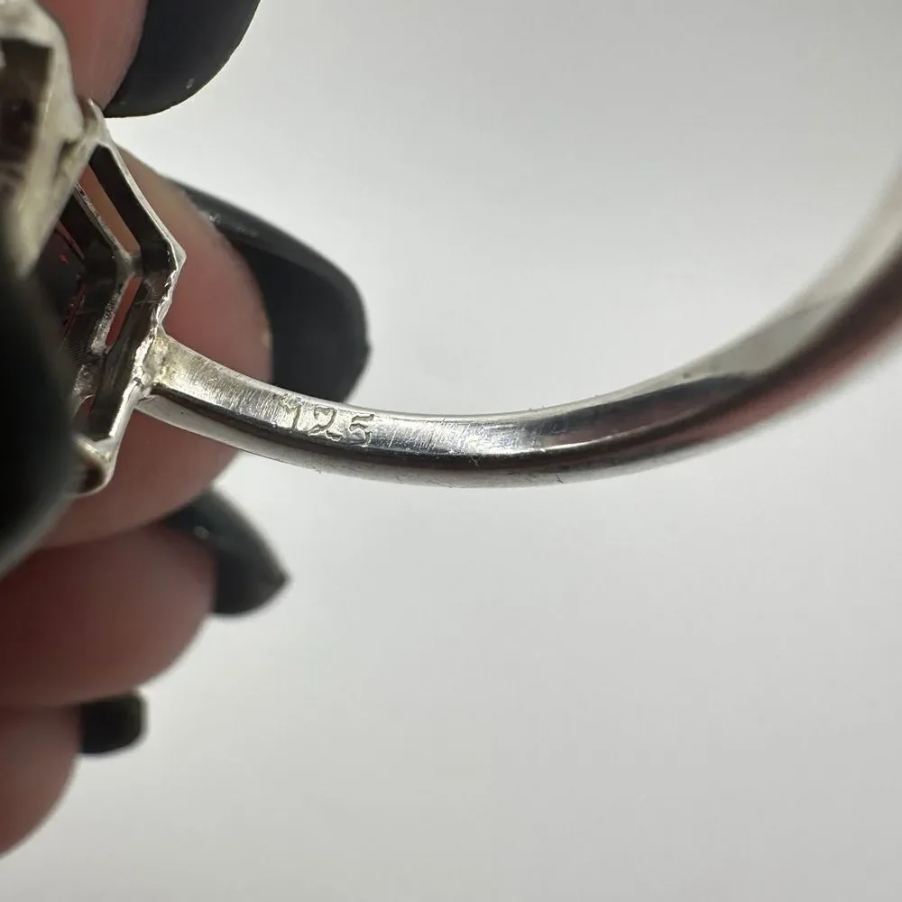 NWOT double faceted, emerald and pear cut garnet ring‎ in sterling silver!